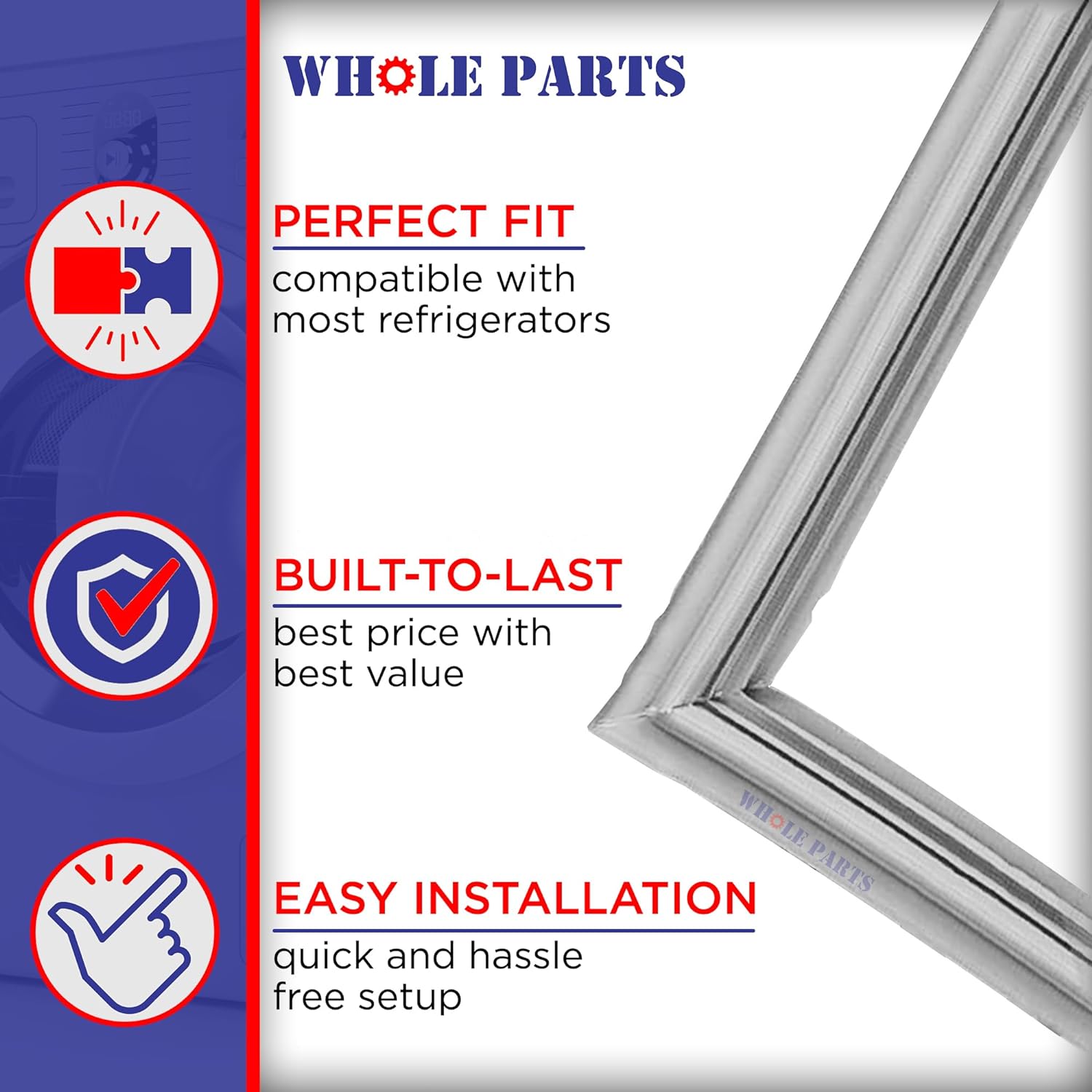 Whole Parts Refrigerator French Door Seal Gasket with Flap (Gray Color) Part# WR14X10305 - Replacement & Compatible with Some GE Refrigerators
