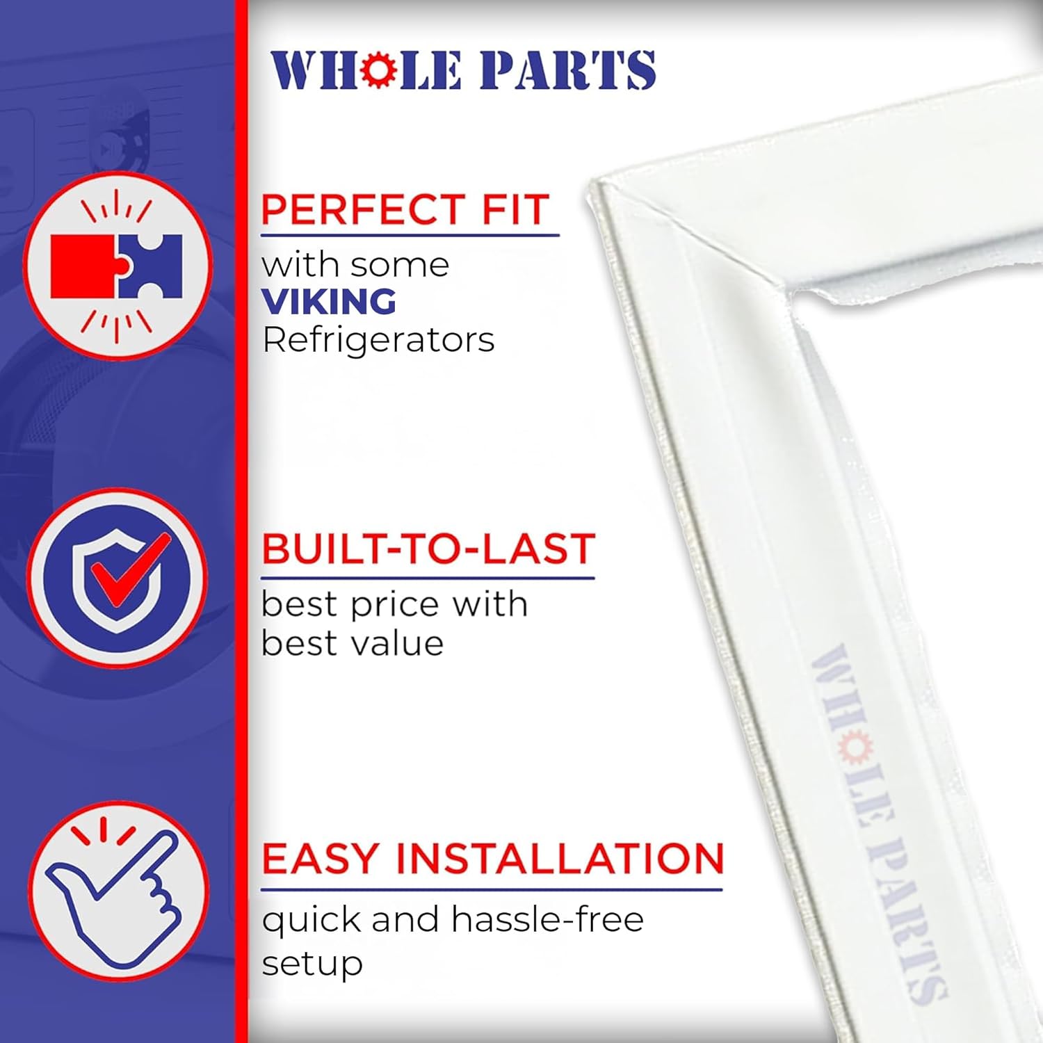 Whole Parts Refrigerator Freezer Door Seal Gasket (White) Part# PB070294 - Replacement & Compatible with Some Viking Refrigerators
