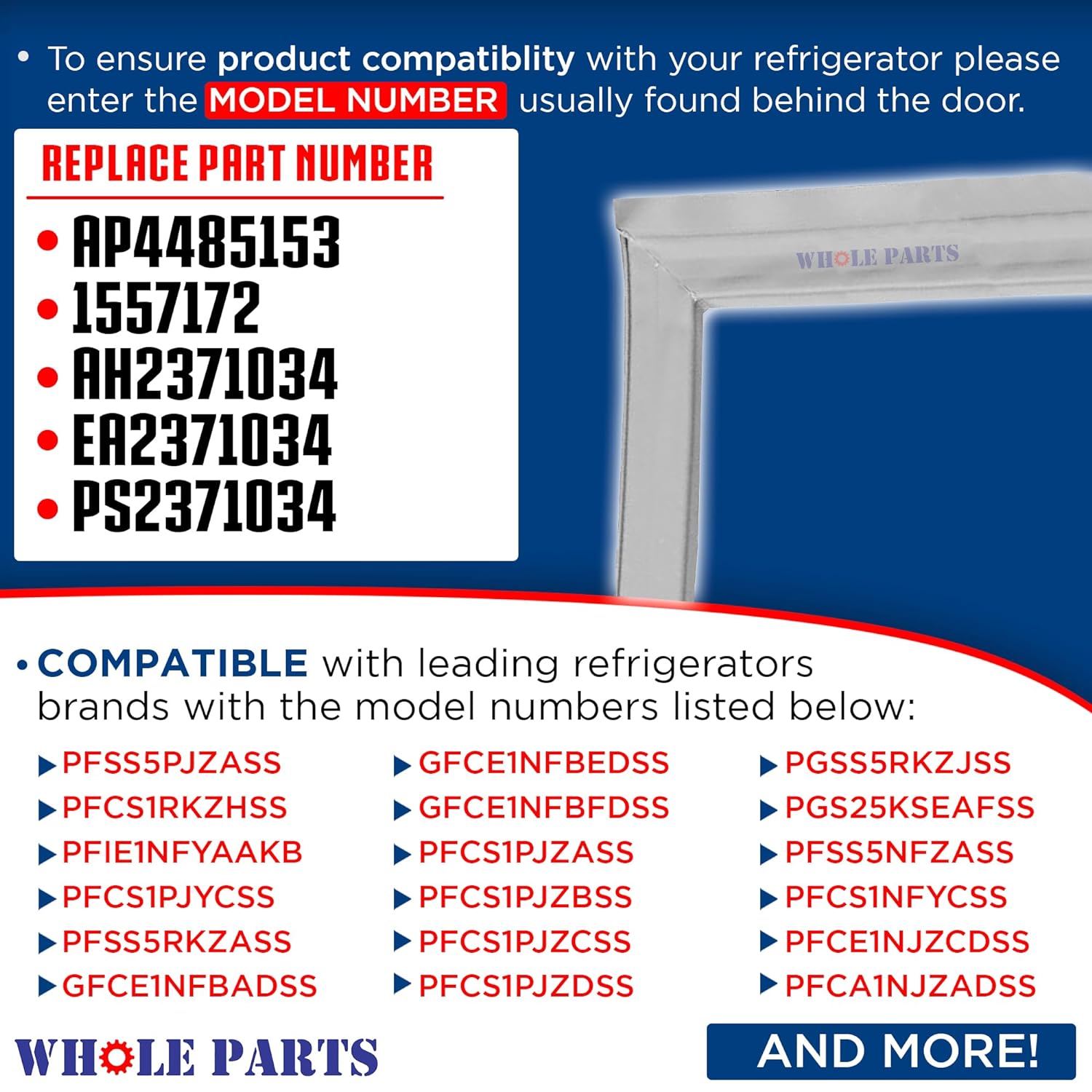 Whole Parts Refrigerator French Door Seal Gasket with Flap (Gray Color) Part# WR14X10305 - Replacement & Compatible with Some GE Refrigerators