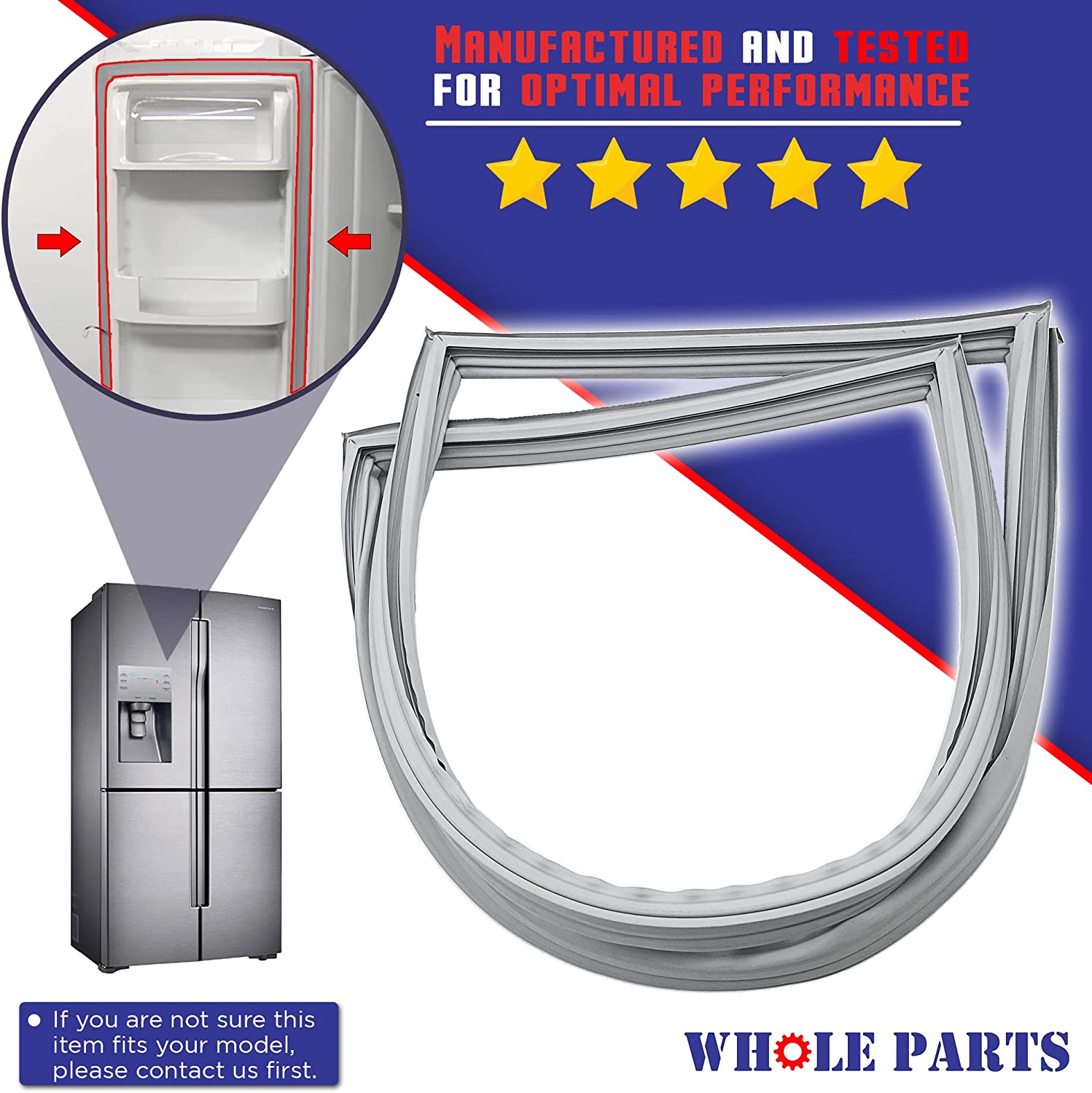 W10830162 Refrigerator French Door Gasket (Gray) for Whirlpool