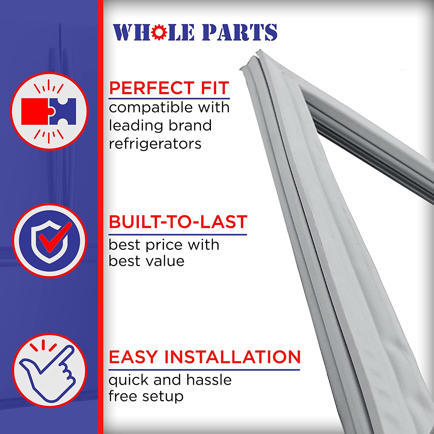 W10830162 Refrigerator French Door Gasket (Gray) for Whirlpool