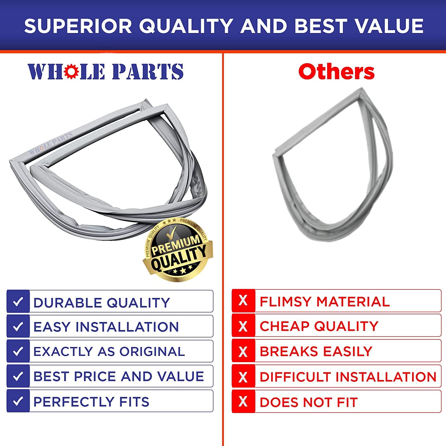 W10830274 Refrigerator French Door Gasket for Whirlpool