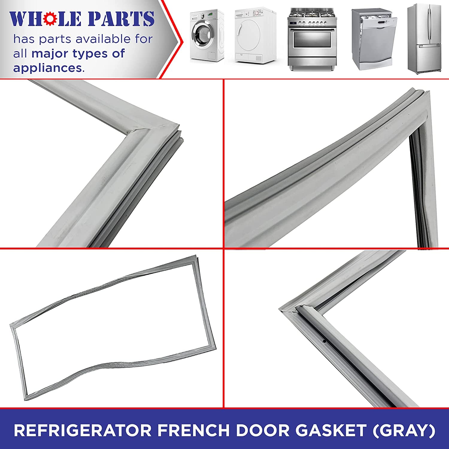 W10830055 Refrigerator French Door Gasket (Gray) for Whirlpool
