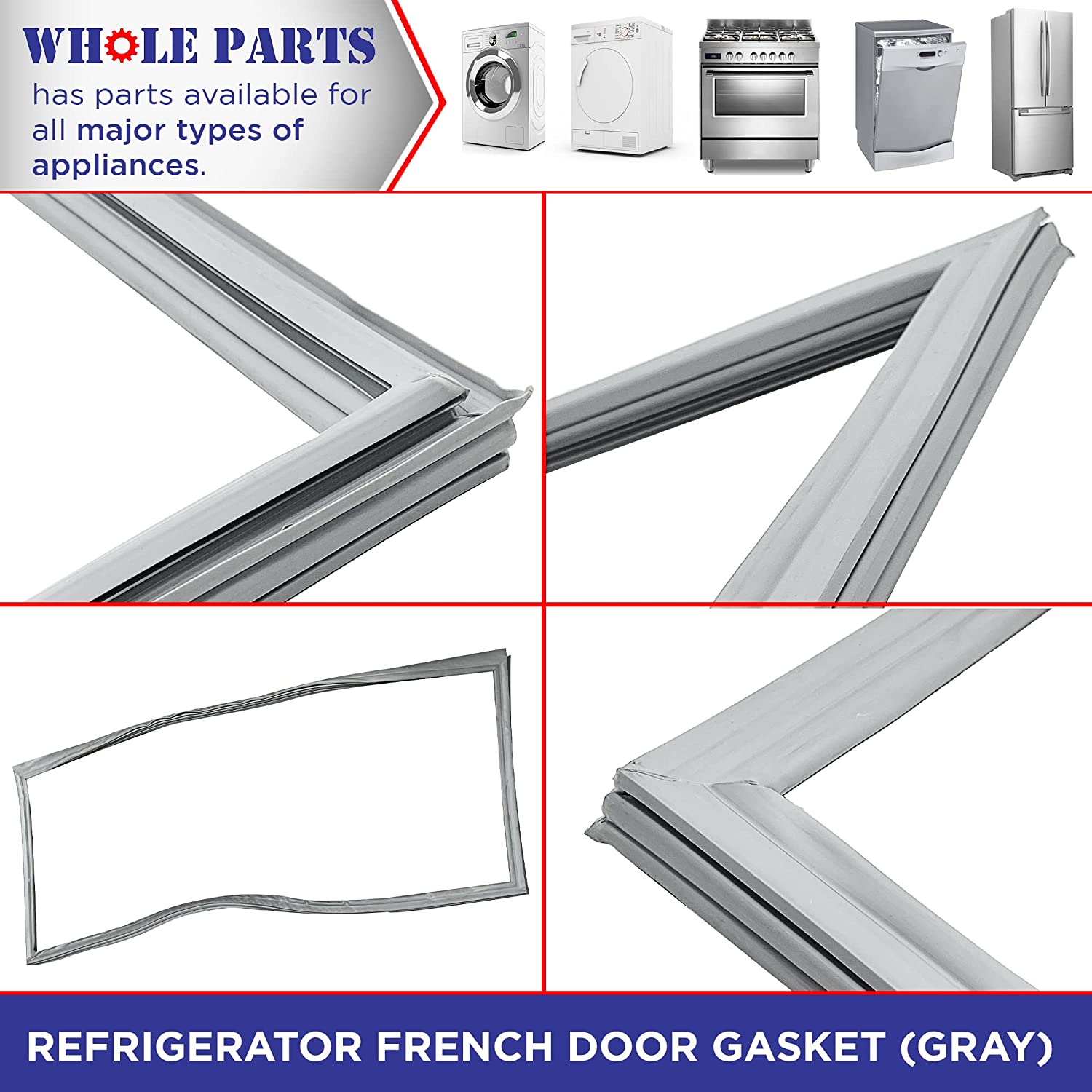 W10830162 Refrigerator French Door Gasket (Gray) for Whirlpool