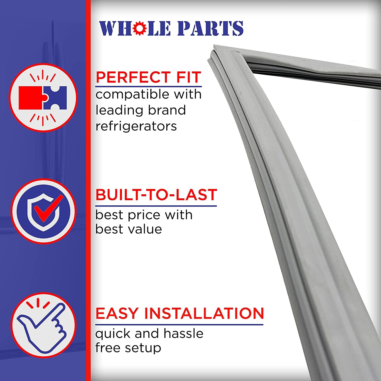 W10830055 Refrigerator French Door Gasket (Gray) for Whirlpool