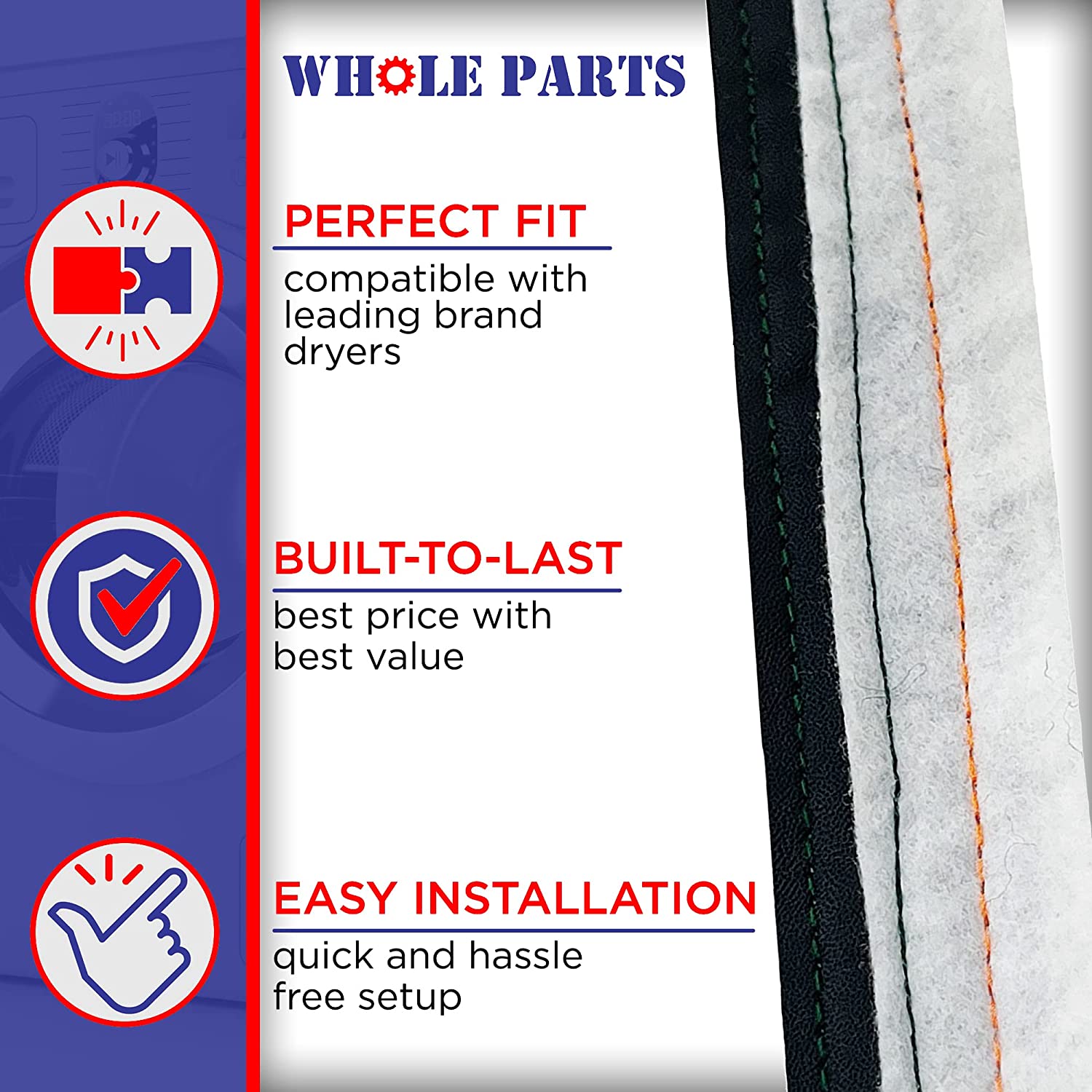 W10612022 Dryer Rear Drum Felt Seal (Includes Adhesive) for Whirlpool