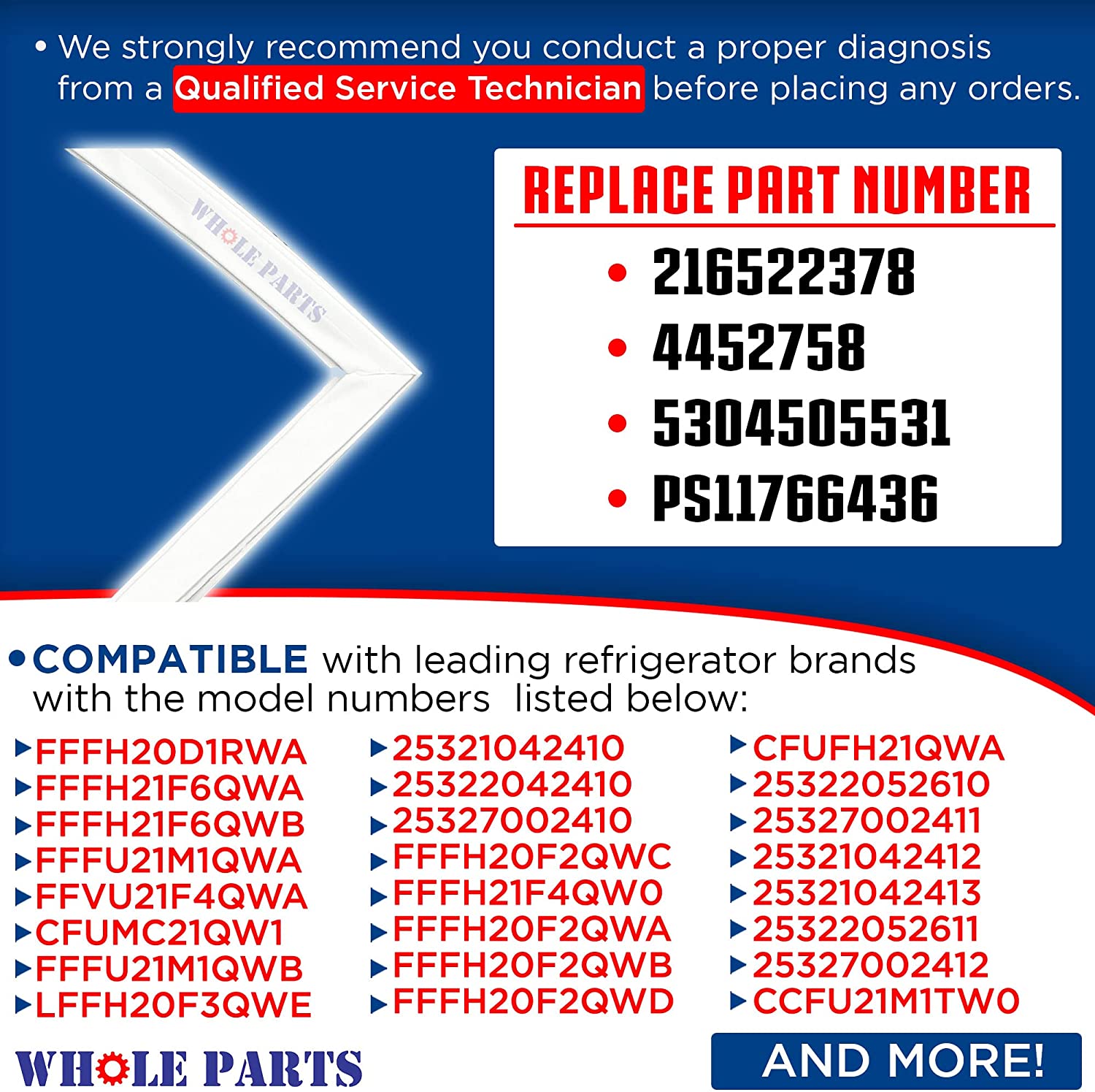 5304506131 Freezer Door Gasket (White) for Frigidaire. Approximate size is 67.13