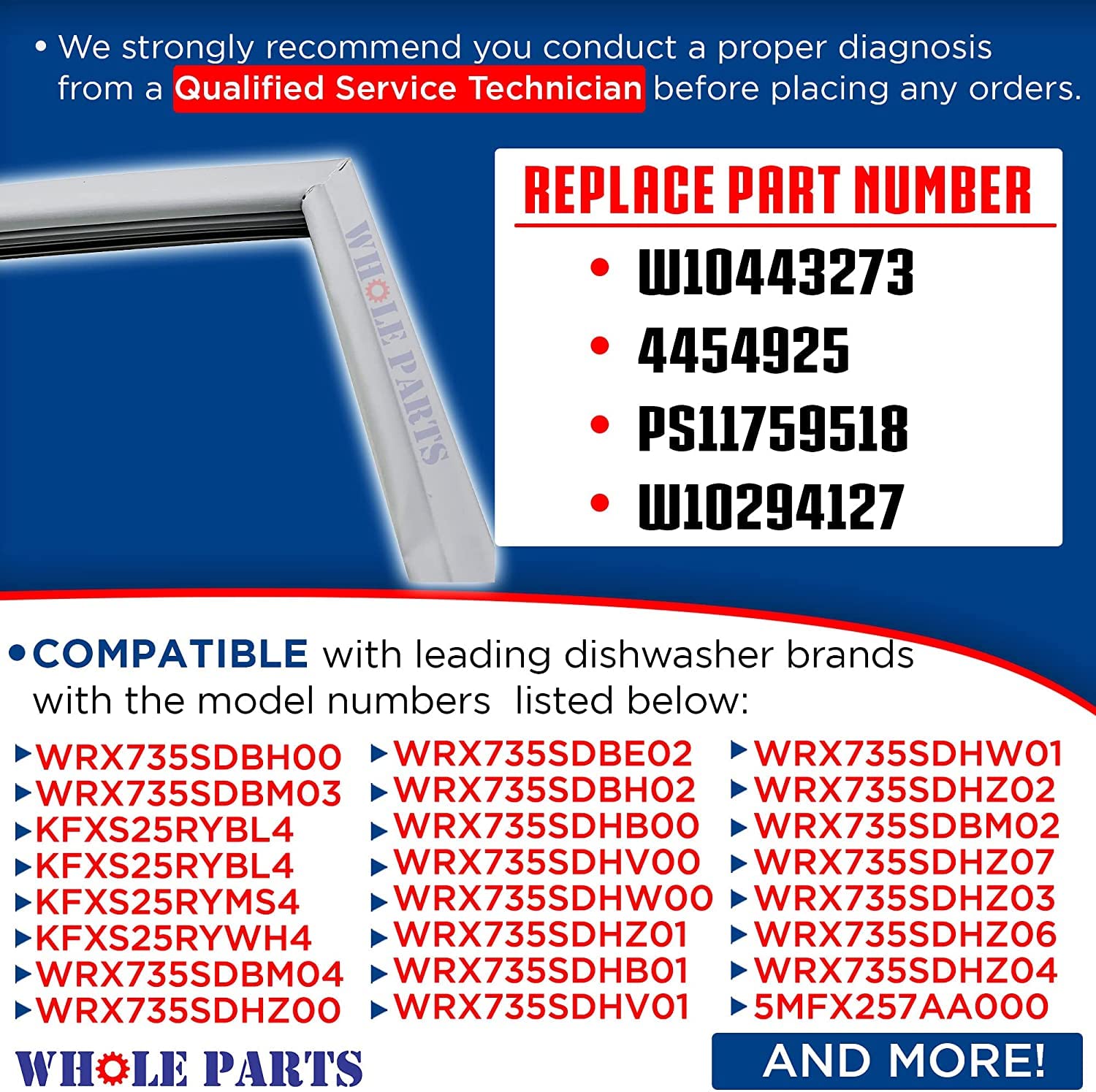 W10830274 Refrigerator French Door Gasket for Whirlpool