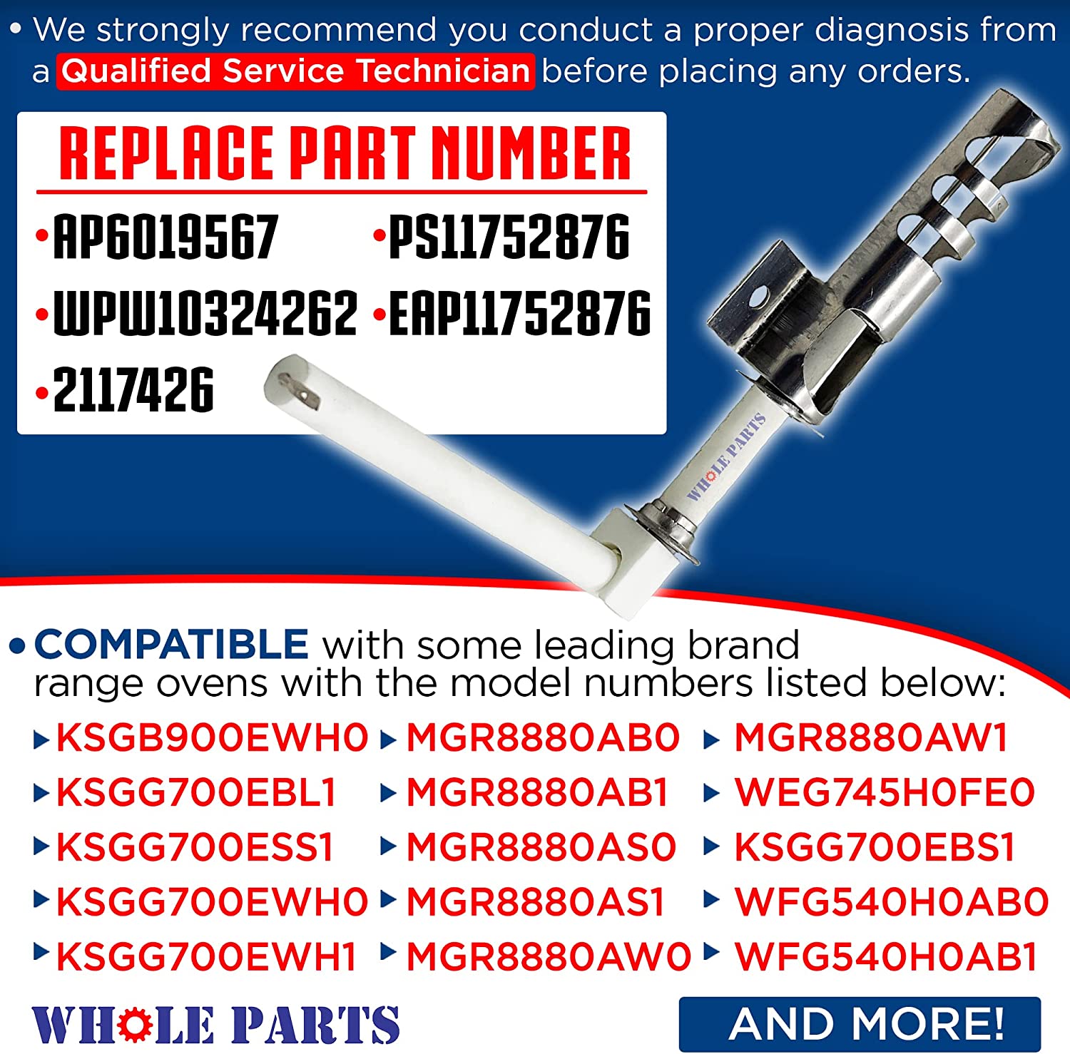 W10324262 Range Oven Igniter for Whirlpool
