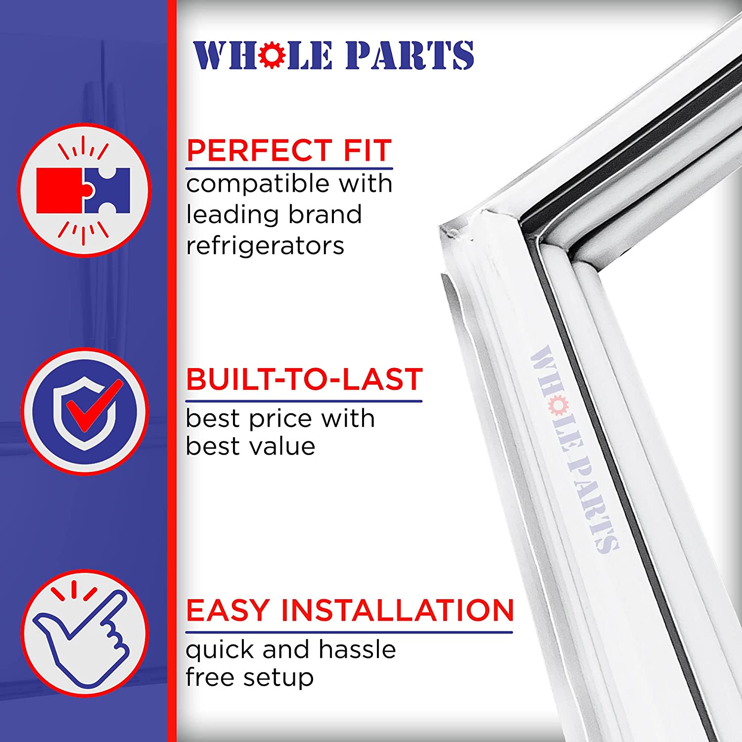 thumbnail image 2 of ERP Refrigerator Freezer Door Seal 2188458A – Replacement For Whirlpool (PS328701, AP3092363) 2 of 4