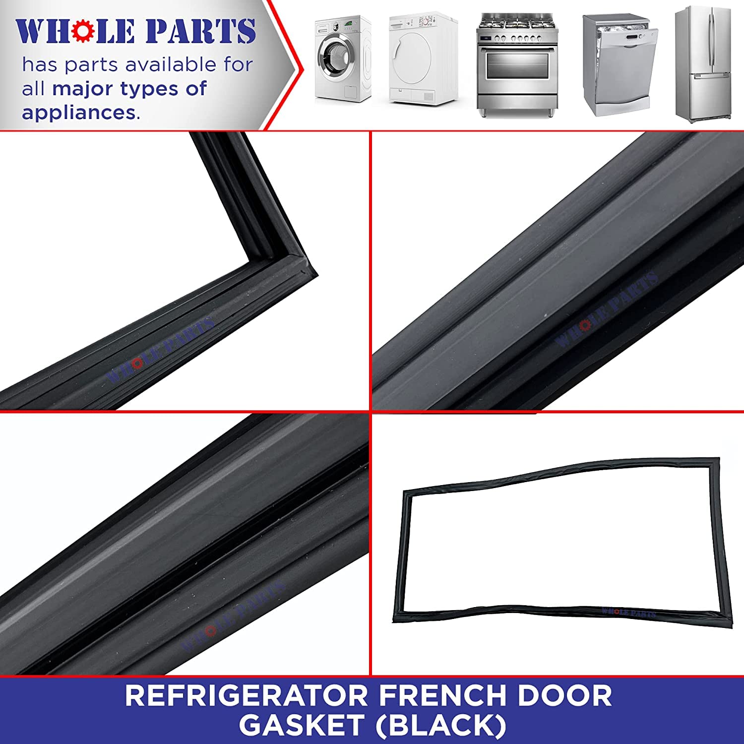 thumbnail image 2 of Replacement French Door Gasket For Whirlpool Refrigerator – Black – Fits Multiple Brands – W11368721 2 of 4