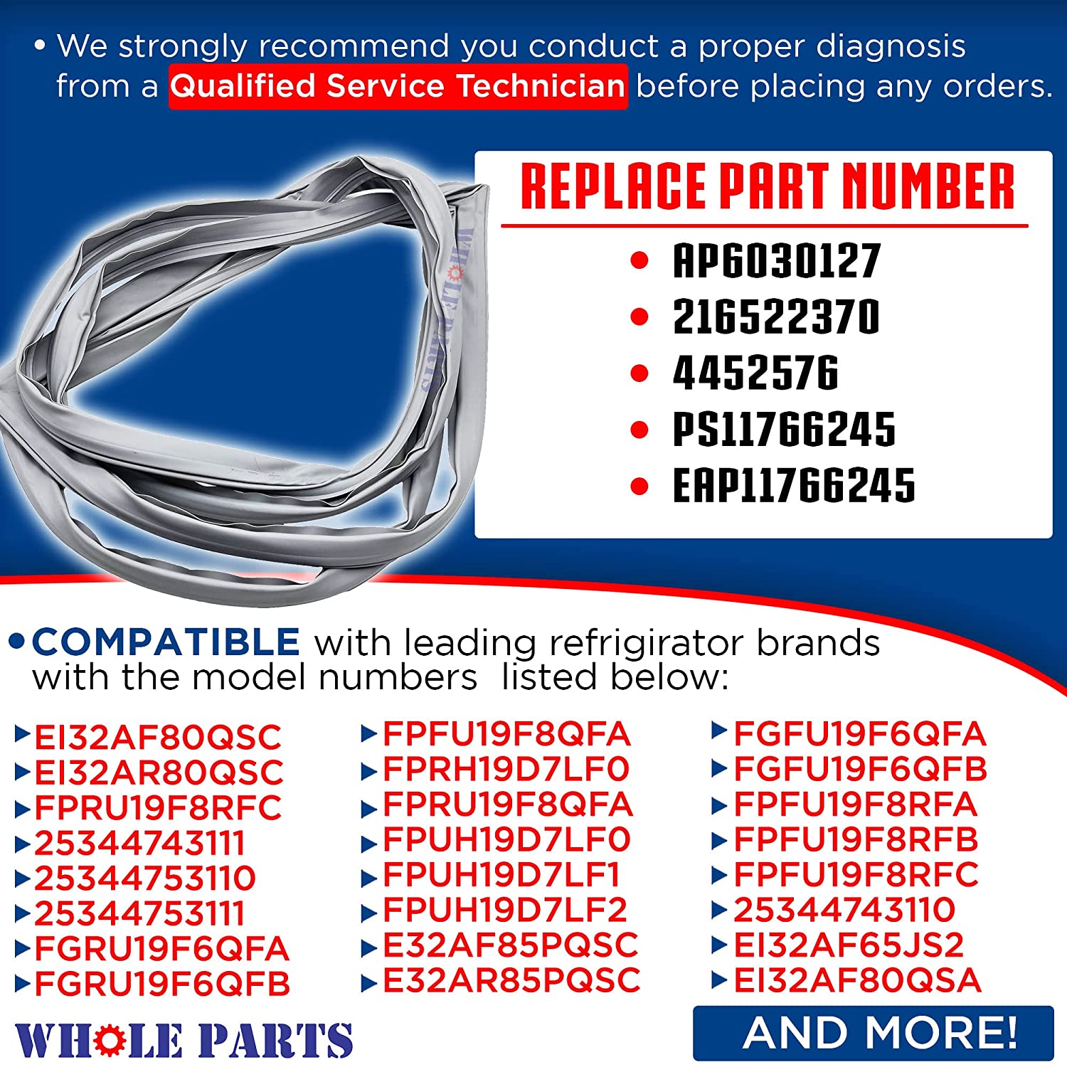 5304505782 Refrigerator Door Gasket (Gray Color) for Frigidaire